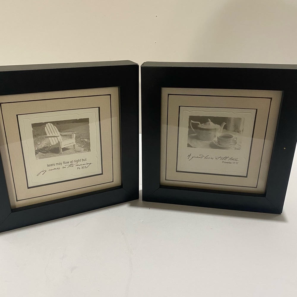 VTG Inspirational Bible Verse Wall Art Set Joy & Friendship Black Framed Prints